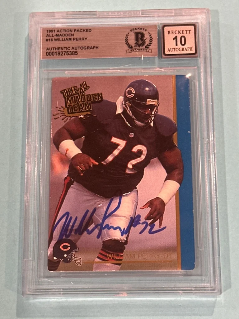 WILLIAM PERRY Signed 1991 ACTION PACKED ALL-MADDEN Card #16 Beckett BAS AUTO 10