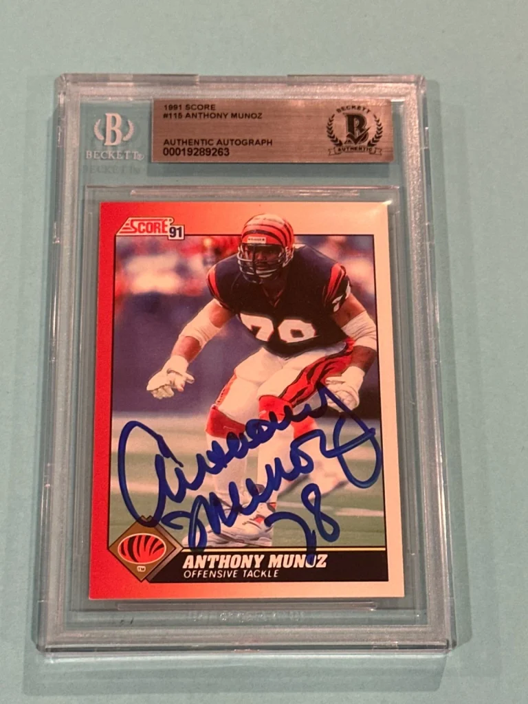 ANTHONY MUNOZ Signed 1991 SCORE Card #115 Beckett BAS