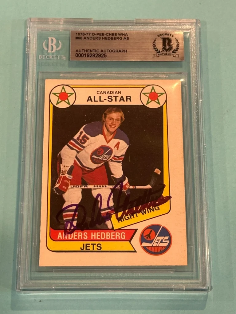 ANDERS HEDBERG Signed 1976-77 O-PEE-CHEE WHA ALL-STAR Card #66 Beckett BAS