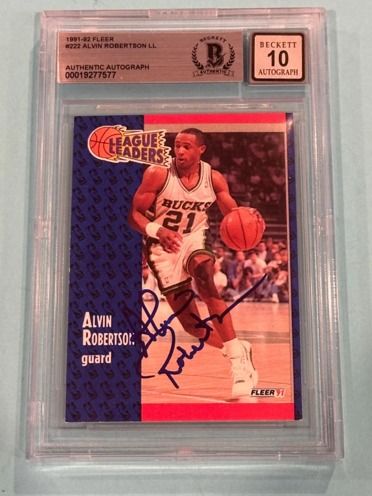 ALVIN ROBERTSON Signed 1991-92 FLEER Card #222 Beckett (BAS) AUTO 10