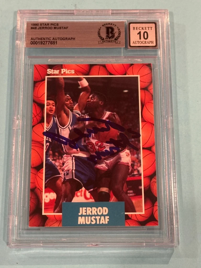 JERROD MUSTAF Signed 1990 STAR PICS Card #48 Beckett BAS AUTO 10