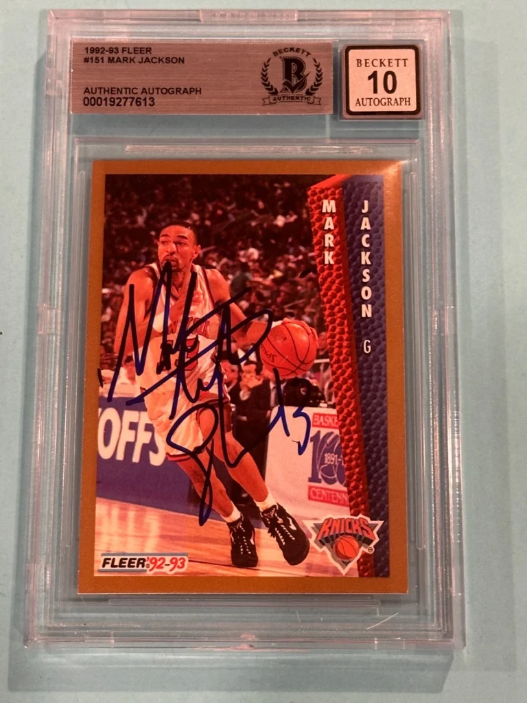 MARK JACKSON Signed 1992-93 FLEER Card #151 Beckett BAS AUTO 10