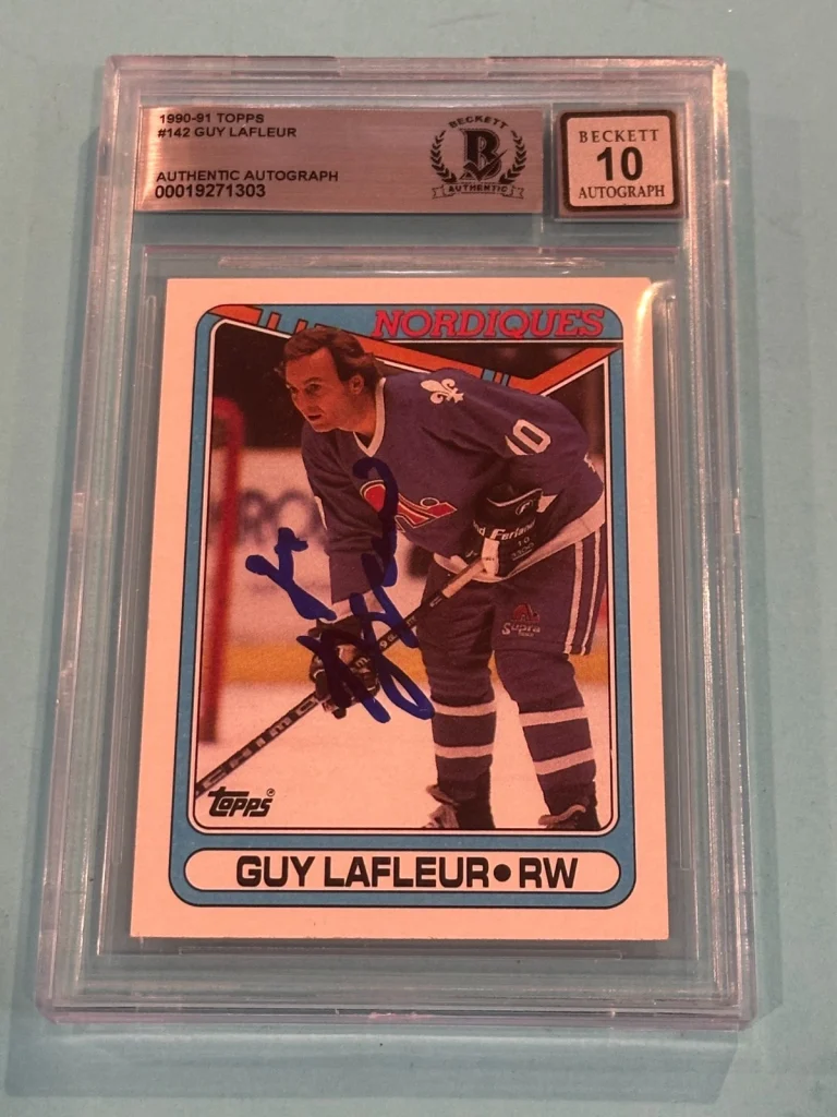 GUY LAFLEUR Signed 1990-91 TOPPS Card #142 Beckett BAS AUTO 10