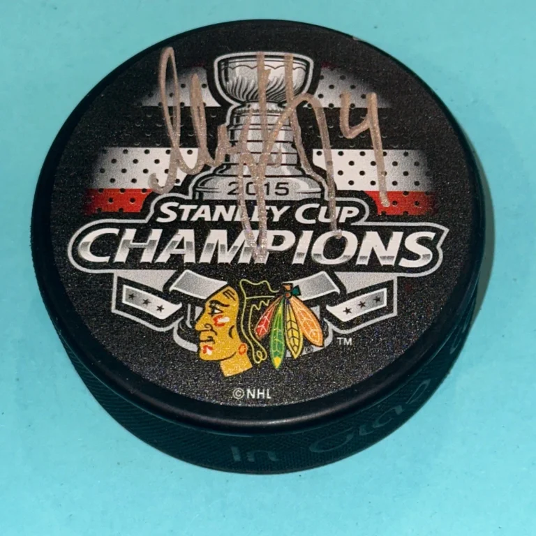 NIKLAS HJALMARSSON (Blackhawks) Signed 2015 STANLEY CUP CHAMPS Puck JSA