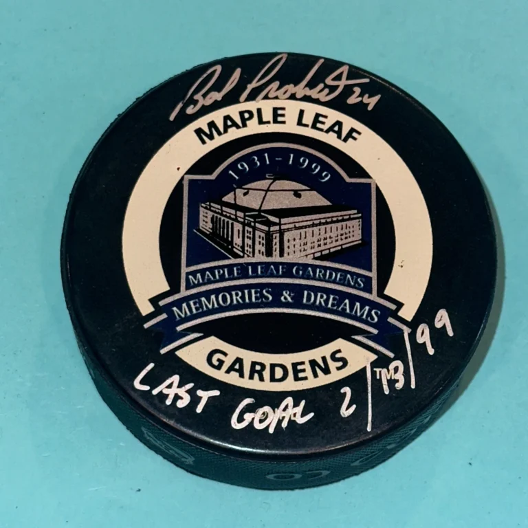 BOB PROBERT Signed Toronto MAPLE LEAFS GARDENS Puck Beckett w/ Last Goal Inscrip
