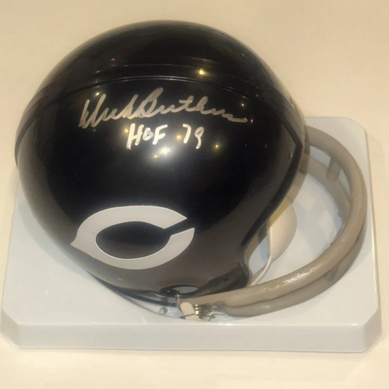 DICK BUTKUS Signed Chicago BEARS THROWBACK Mini-helmet Beckett BAS w/ HOF Insc
