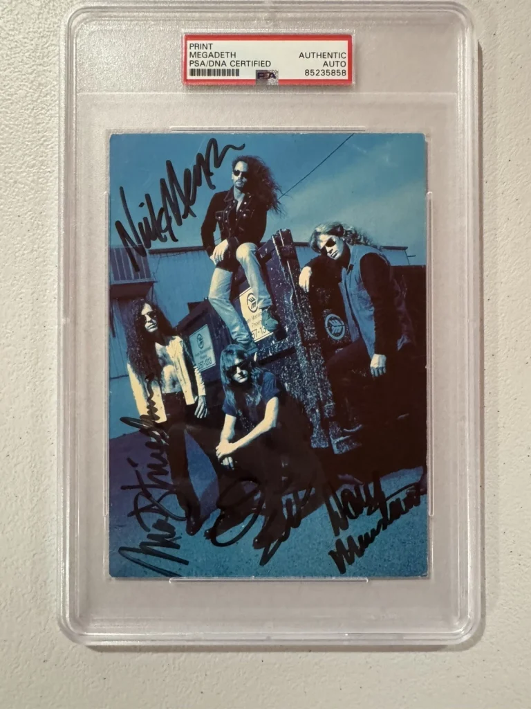 Rare Megadeth Signed Photo by 4 Dave Mustaine Ellefson Friedman Menza PSA Slab