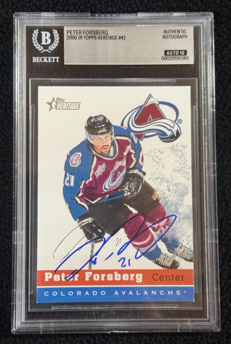 Peter Forsberg Signed 2000/01 Topps Heritage Card #42 BAS Certified Auto 10