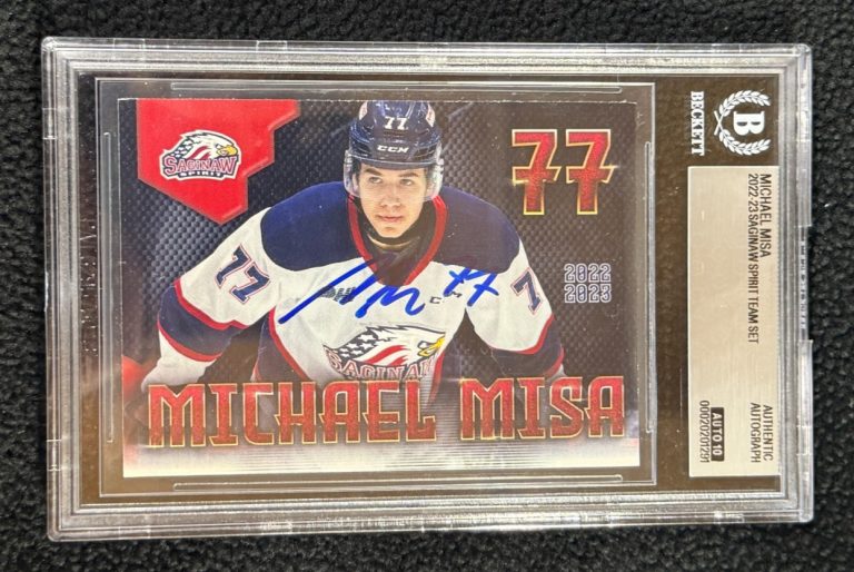 Michael Misa Signed 2022-23 Saginaw Spirit Team Pre-Rookie SP Card Beckett