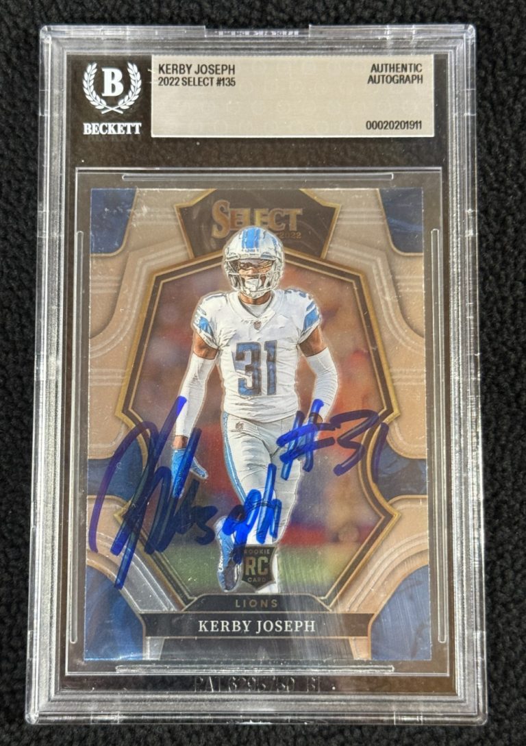 Kerby Joseph Signed 2022 Select Rookie Card #13 BAS Certified Auto 10 Lions