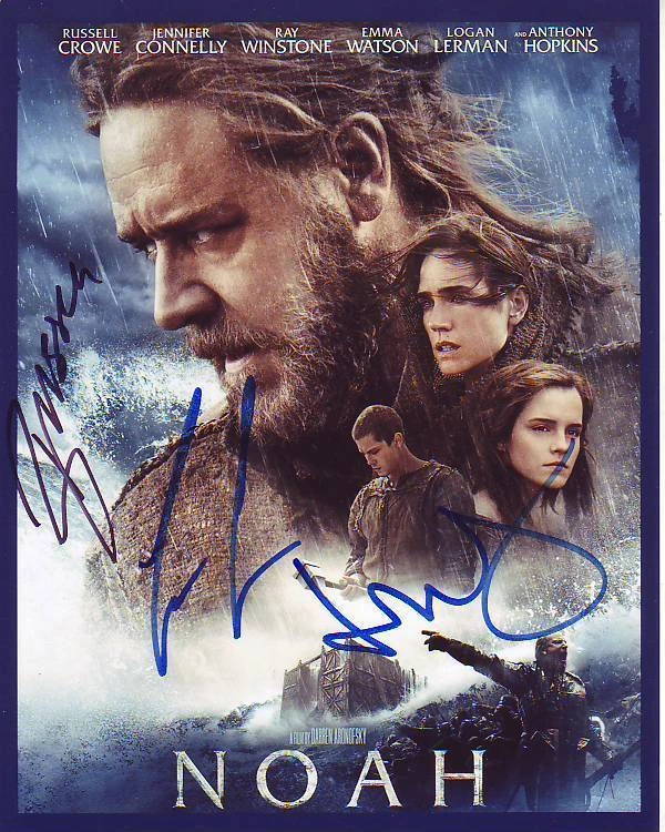 NOAH signed CAST 8x10 photo RUSSELL CROWE JENNIFER CONNELLY LOGAN LERMAN