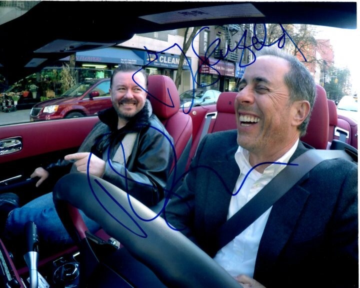 JERRY SEINFELD RICKY GERVAIS signed 8x10 COMEDIANS IN CARS GETTING COFFEE photo