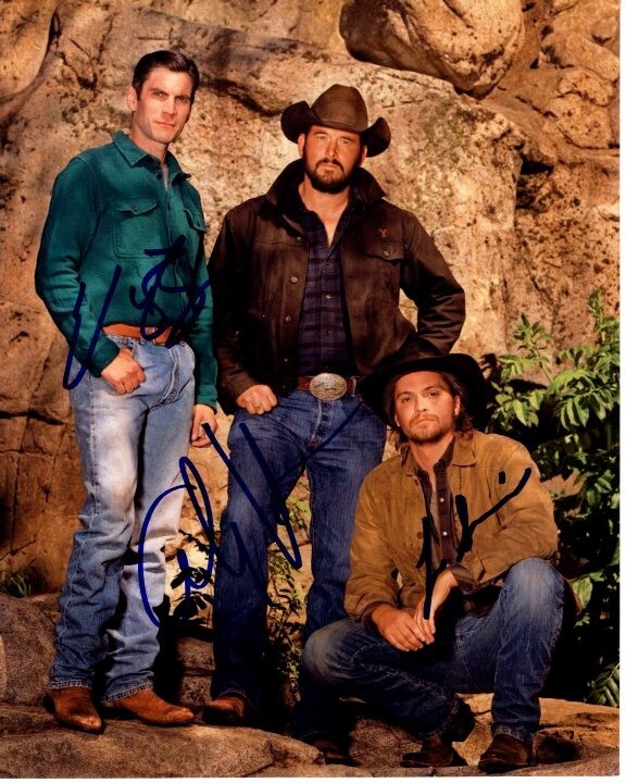 COLE HAUSER WES BENTLEY and LUKE GRIMES signed 8x10 YELLOWSTONE photo RARE!