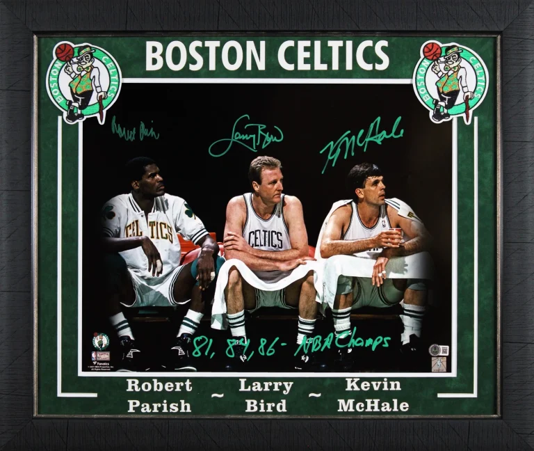 Celtics (3) Bird, McHale & Parish Signed 16x20 Spotlight Framed Photo BAS W
