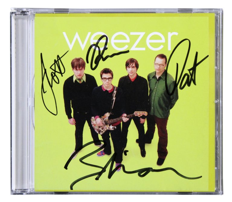 Weezer (4) Cuomo, Shriner, Bell & Wilson Signed Green Album Cd Insert JSA