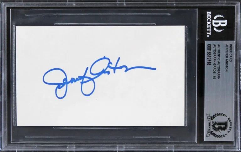 Jennifer Aniston Friends Signed 3x5 Index Card Auto Graded Gem 10! BAS Slabbed 1