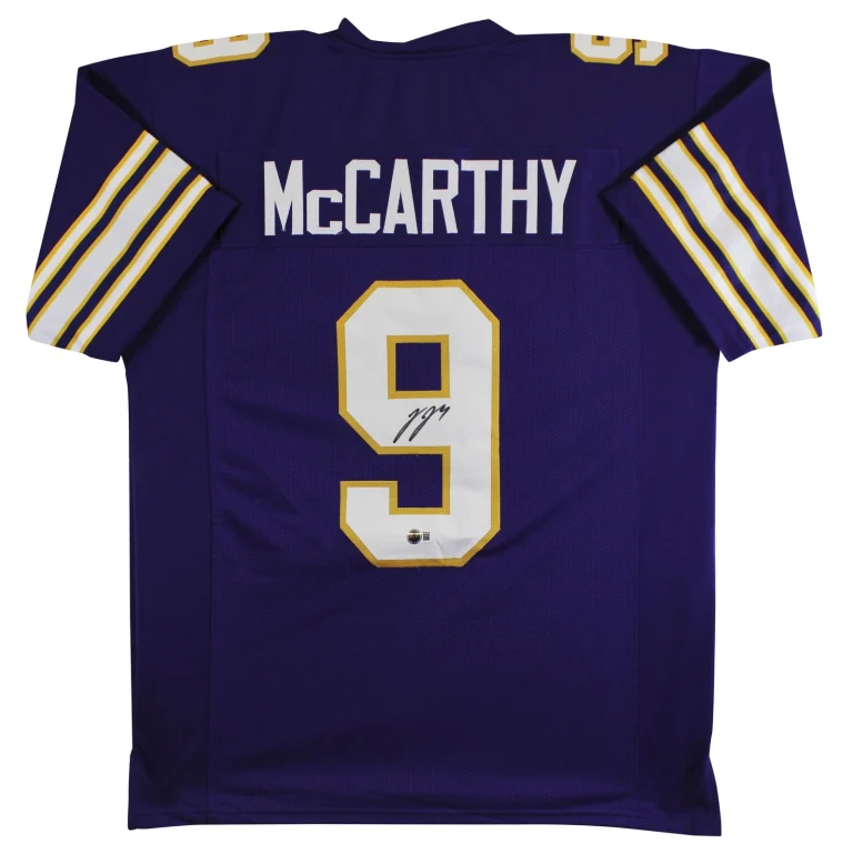 J.J. McCarthy Authentic Signed Purple Throwback Pro Style Jersey BAS Witnessed