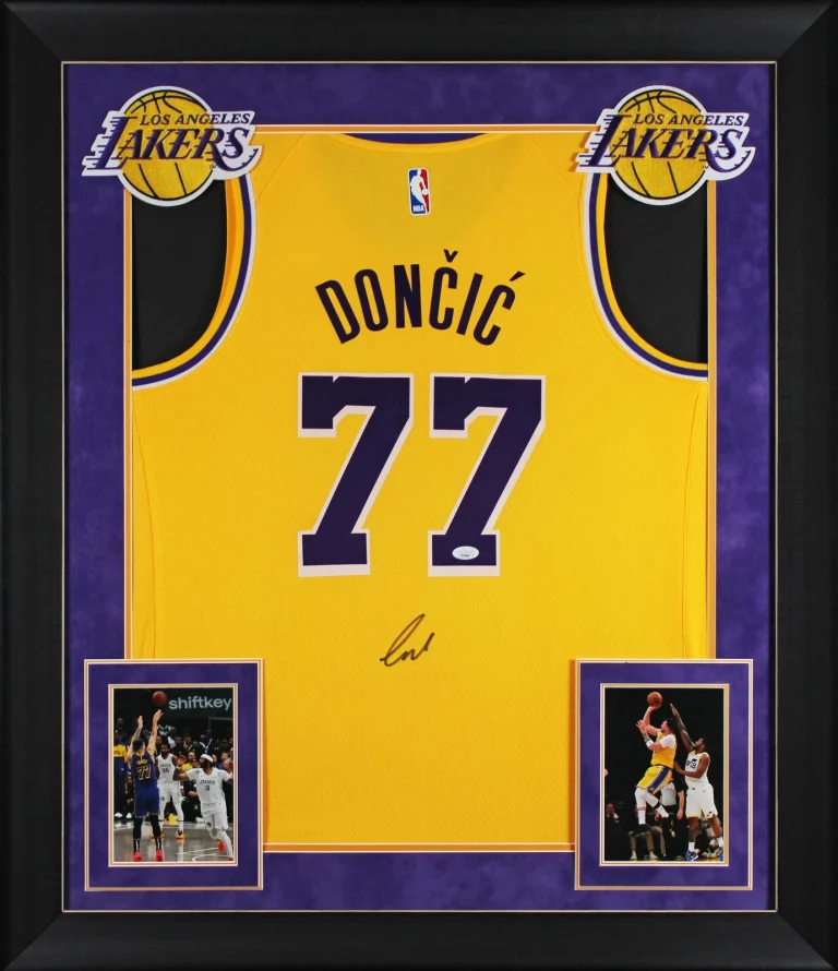 Lakers Luka Doncic Signed Yellow Nike Swingman Framed Jersey JSA #ZZ49680