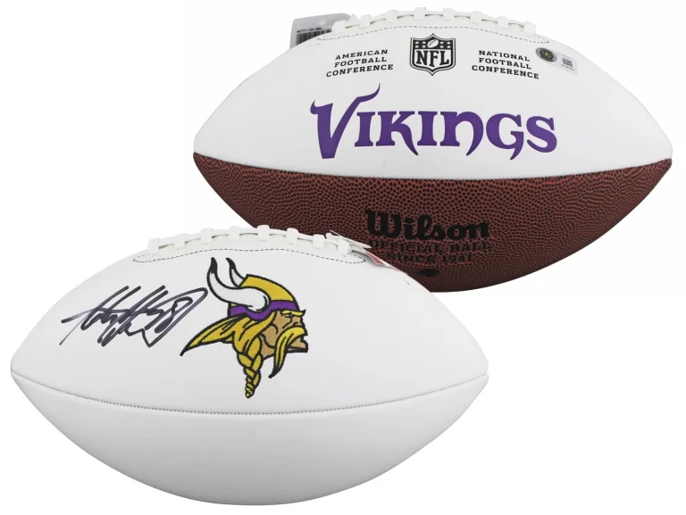 Vikings Adrian Peterson Signed Wilson White Panel Logo Football BAS Witnessed