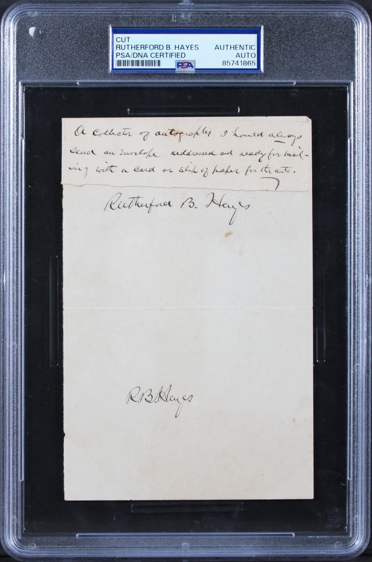 Rutherford B. Hayes Authentic 2x Signed 4.5x6.75 Cut Signature PSA/DNA Slabbed