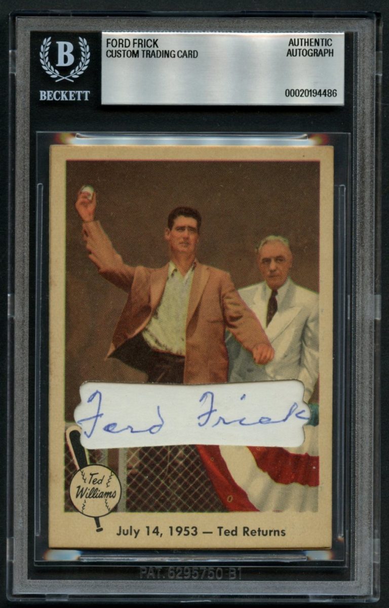 Ford Frick signed autograph Baseball Custom Cut Ted Williams 1959 Card BAS Slab