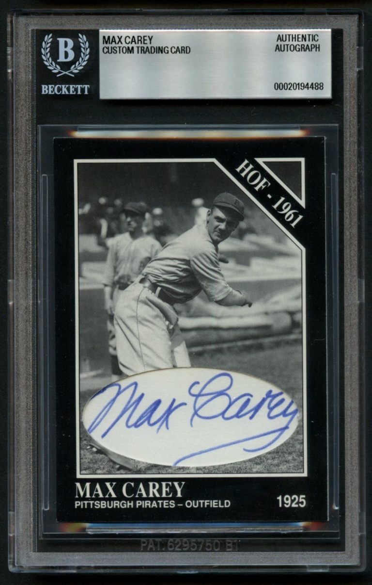 Max Carey signed autograph Baseball Hall of Fame Custom Cut Card BAS