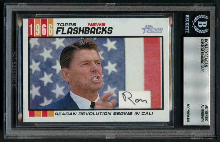 Ronald Reagan signed autograph Topps Flashbacks Custom Cut Card BAS Slabbed
