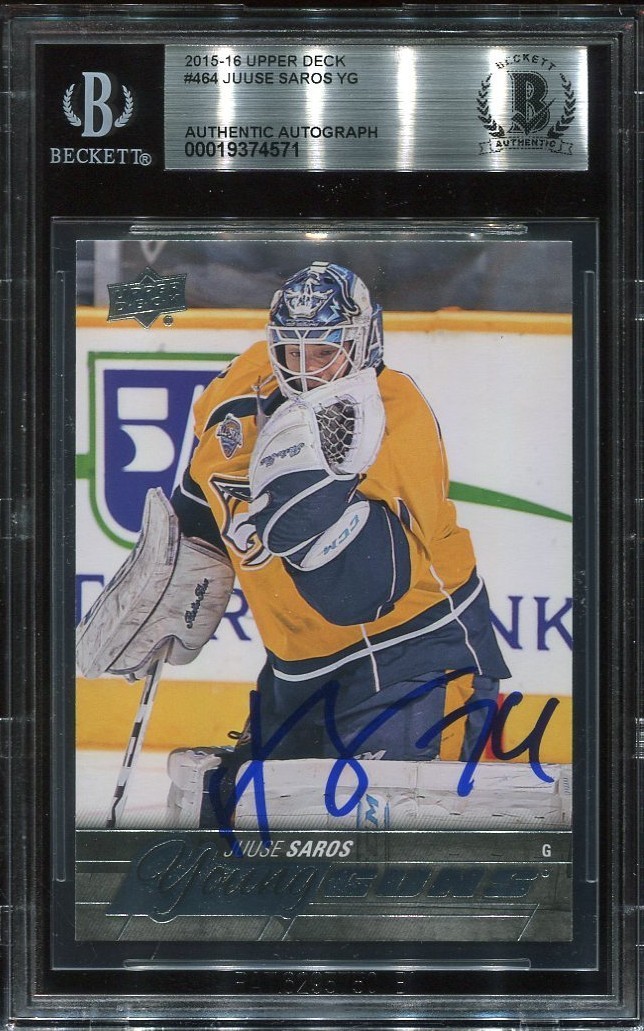 JUUSE SAROS signed auto 2015-16 UD YOUNG GUNS ROOKIE CARD RC YG BECKETT BAS