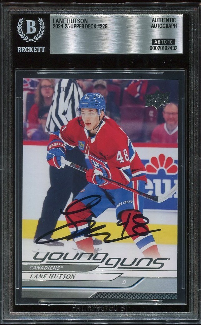 LANE HUTSON signed auto 2024-25 UD YOUNG GUNS ROOKIE CARD RC YG BECKETT 10 BAS