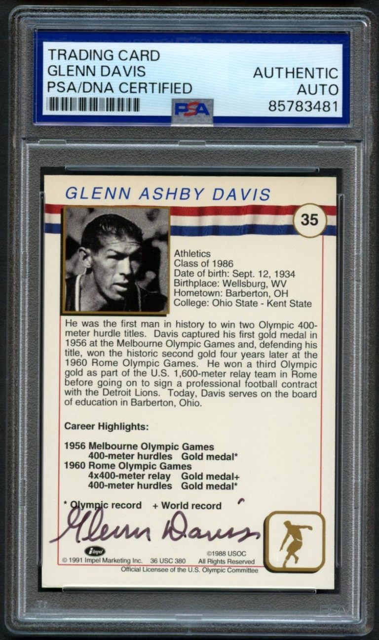 Glenn Davis #35 signed autograph 1983 Topps Greatest Olympians Card PSA Slabbed