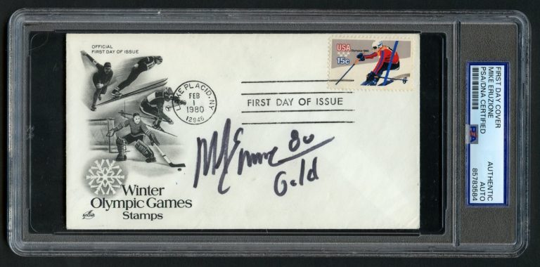 Mike Eruzione signed autograph FDC Hockey Player PSA Slabbed