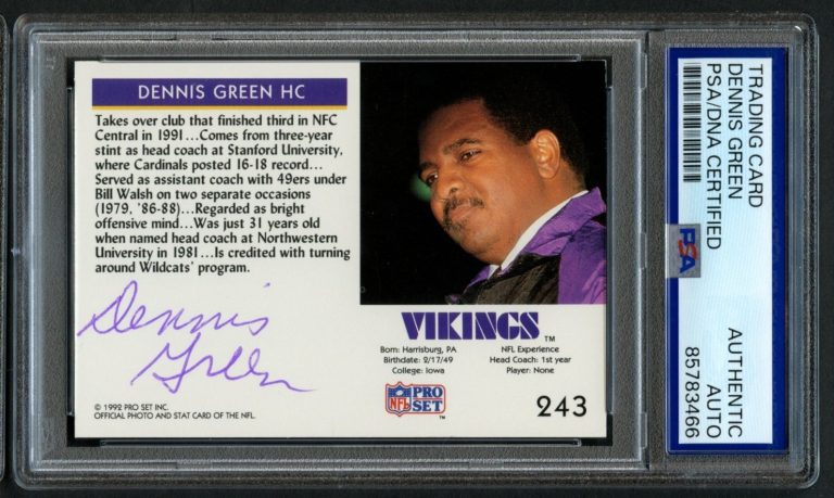 Dennis Green d2016 signed autograph Football Head Coach 1992 Pro Set Card PSA
