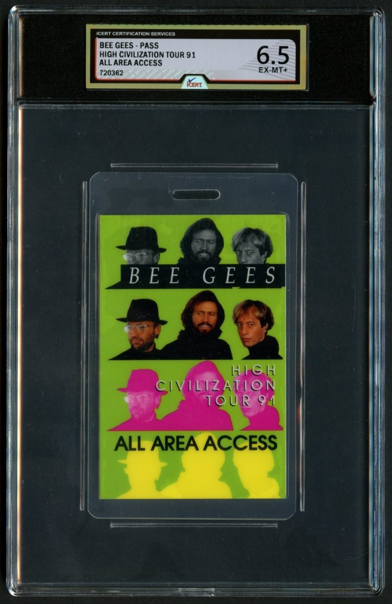 Bee Gees High Civilization Tour 91 All Access Pass Laminate Grade 6.5 iCERT Slab