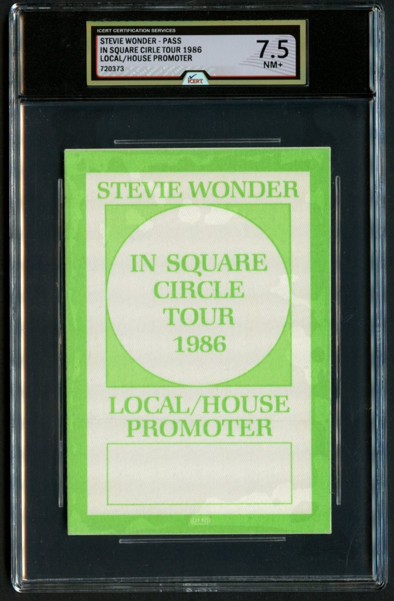 Stevie Wonder In Square Circle Tour 1986 Backstage Pass Grade 7.5 iCERT Slabbed