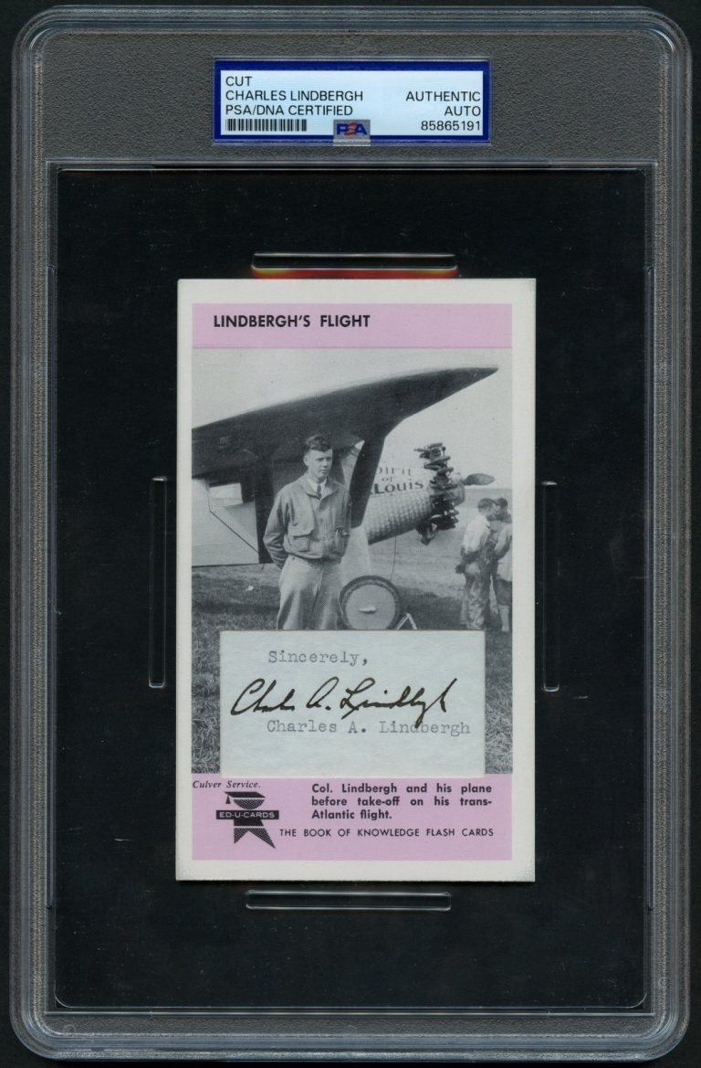 Charles Lindbergh signed autograph Spirit of St. Louis Custom Cut Card PSA Slab