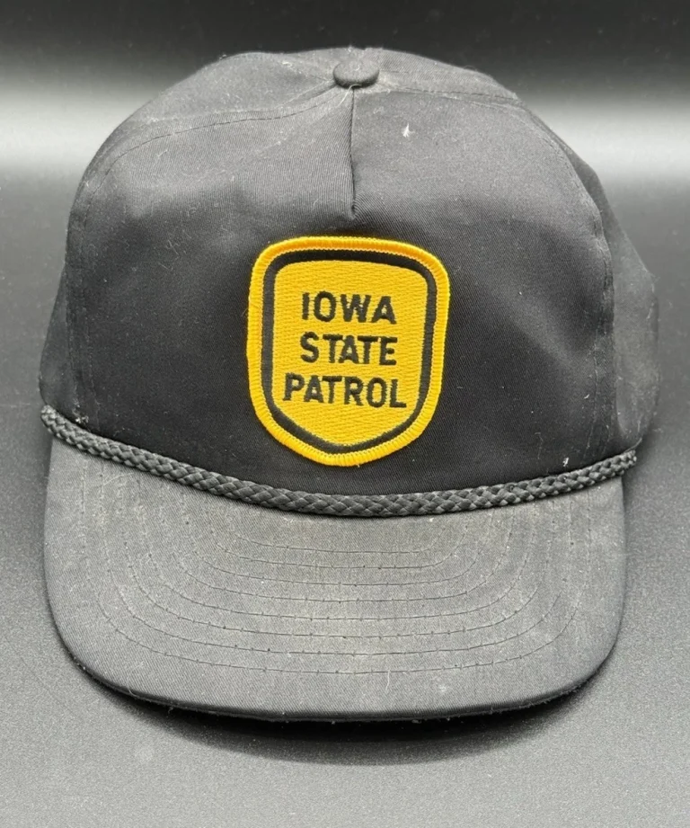 Vintage Iowa State Trooper IA Trucker Hat Police Patrol Hat Cap Yellow Patch