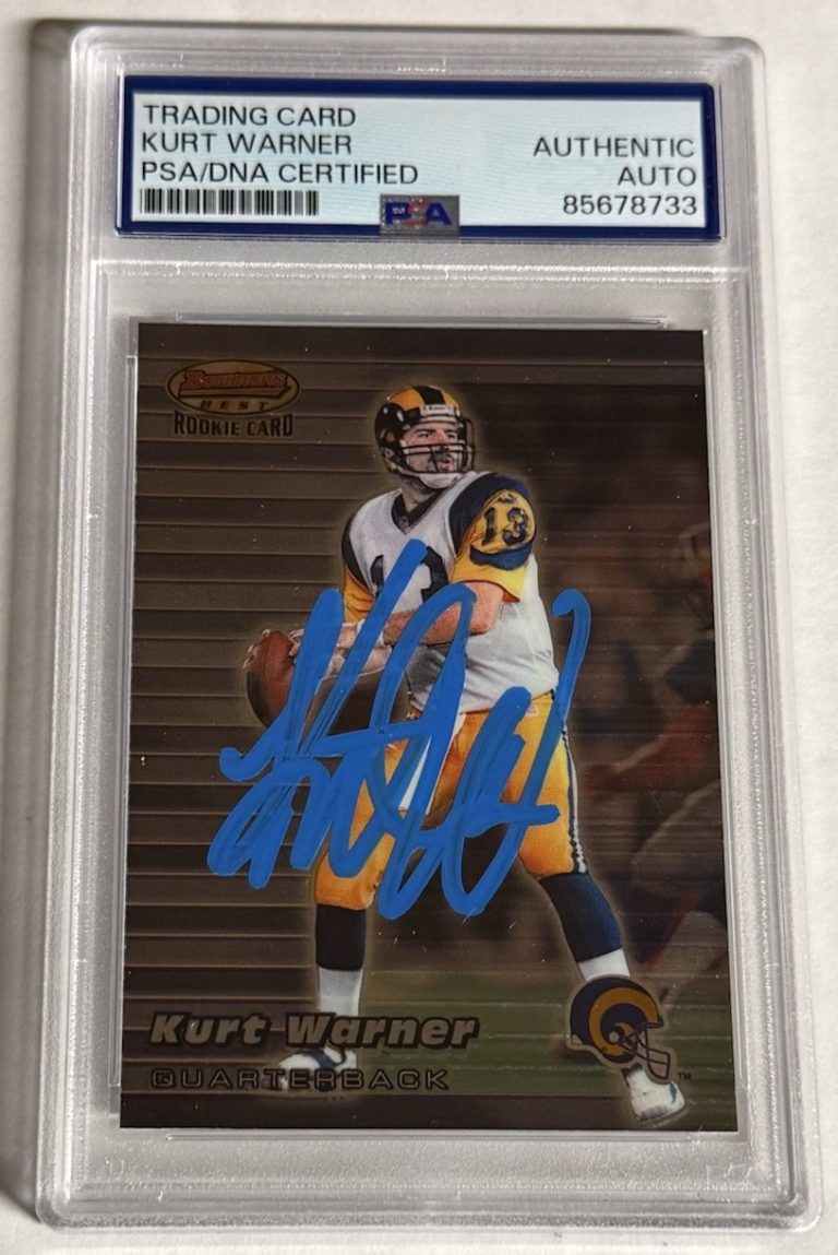 Kurt Warner Signed 1999 Bowman's Best #110 RC Rookie Blue Ink AUTO PSA/DNA