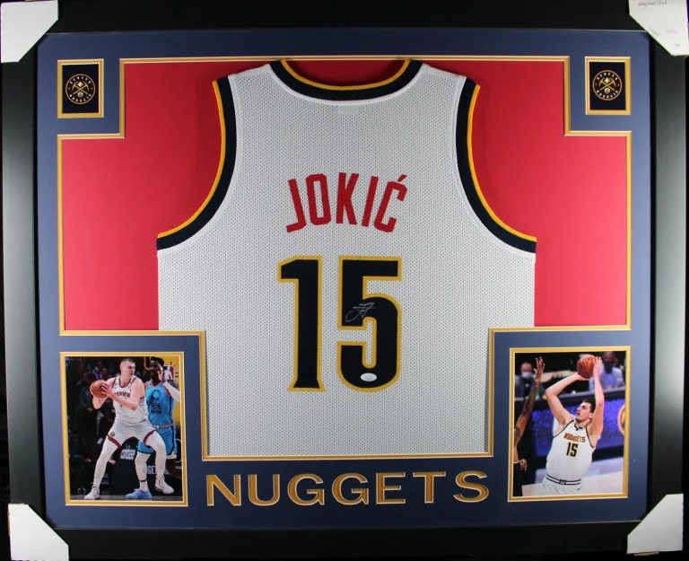 Nikola Jokic Autographed Pro Style Sz XL White Framed Jersey 35x43 JSA 57299