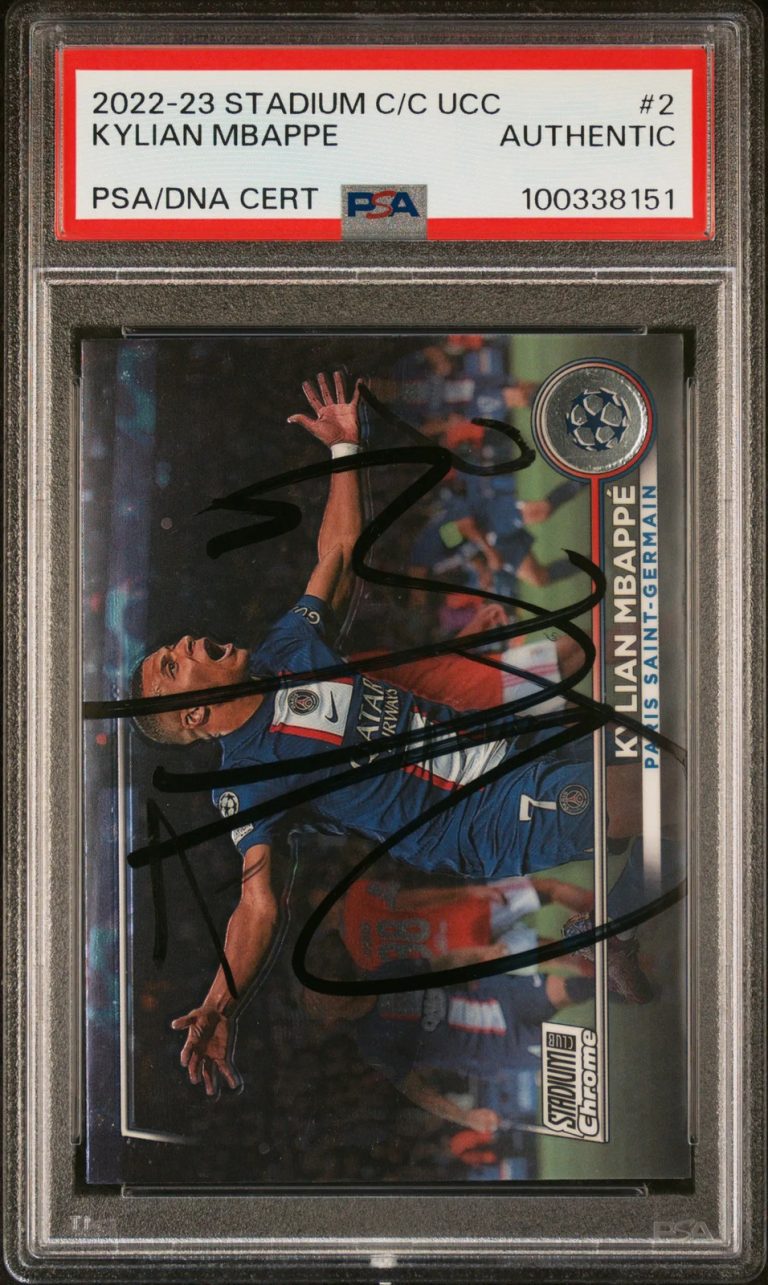 2022-23 Topps Stadium Club Chrome UEFA #2 Kylian Mbappe Signed Card PSA Auto