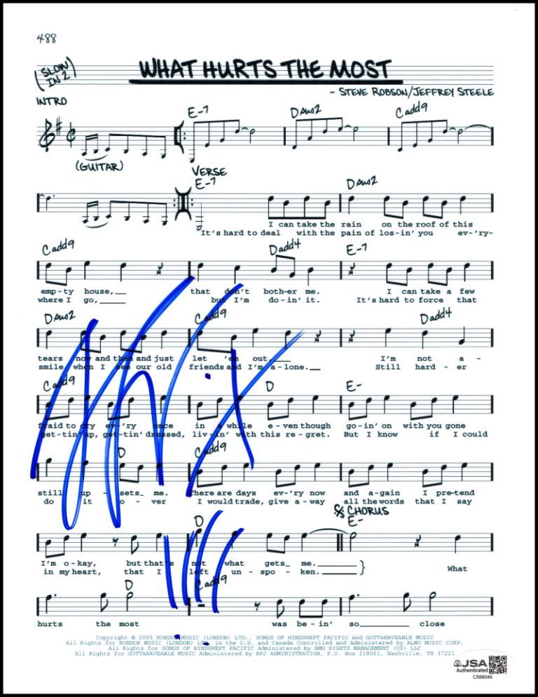 Gary LeVox Rascal Flatts Signed Autograph What Hurts The Most Sheet Music w/ JSA