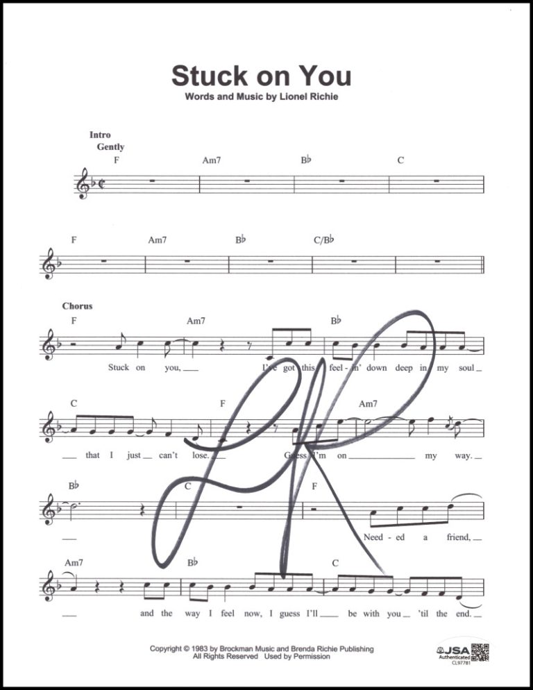 Lionel Richie Signed Autograph Stuck On You Sheet Music  Can't Slow Down JSA COA