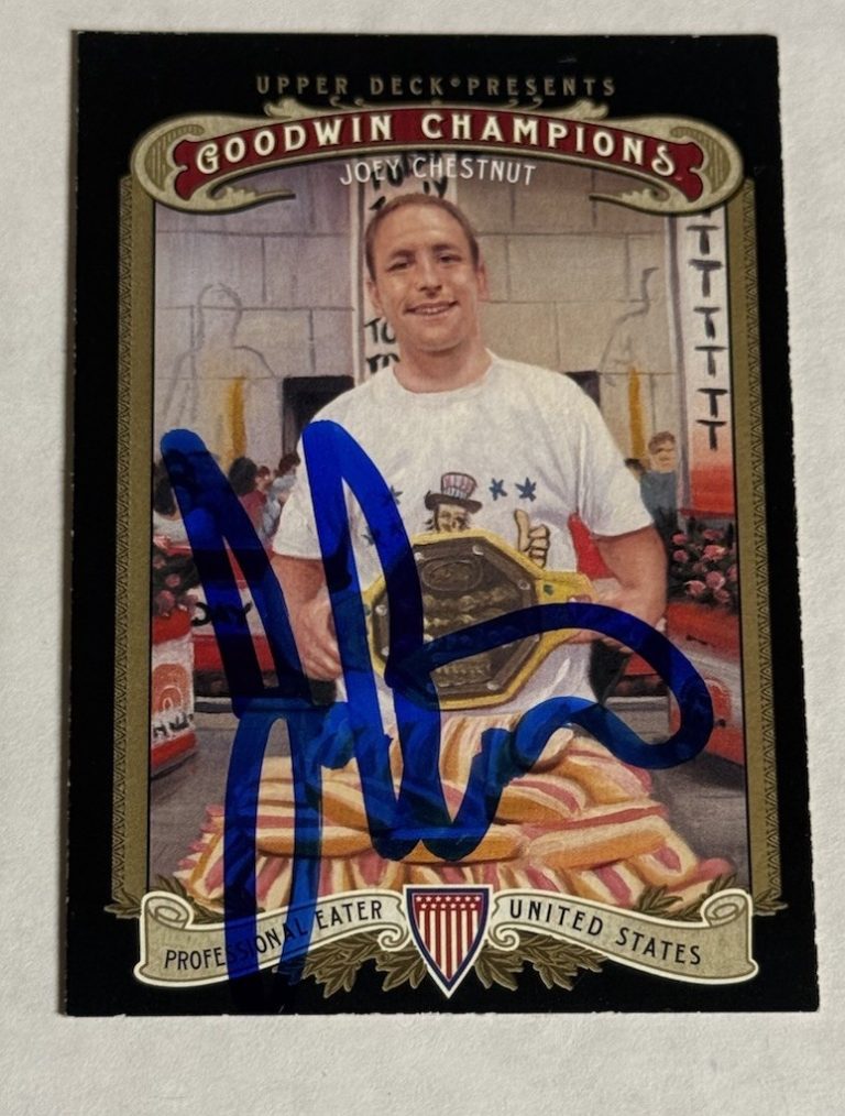 Joey Chestnut  Auto UD Upper Deck GOODWIN CHAMPIONS  2012 Signed Jaws Autograph