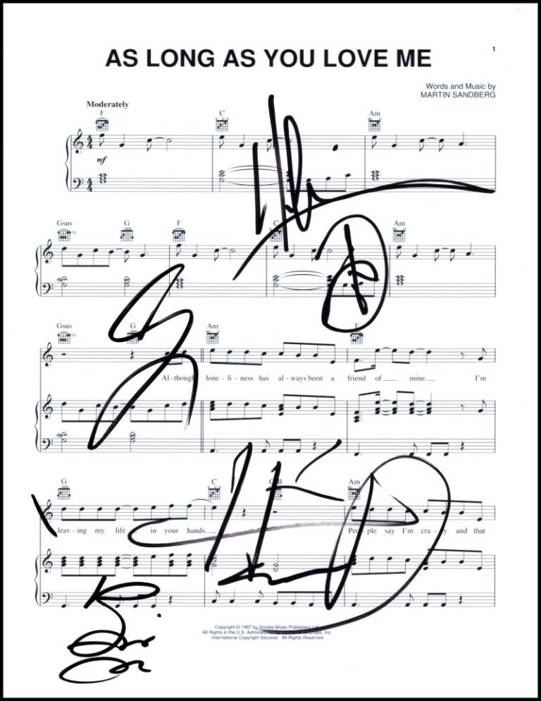 Backstreet Boys Band x4 Signed Autograph As Long As You Love Me Sheet Music