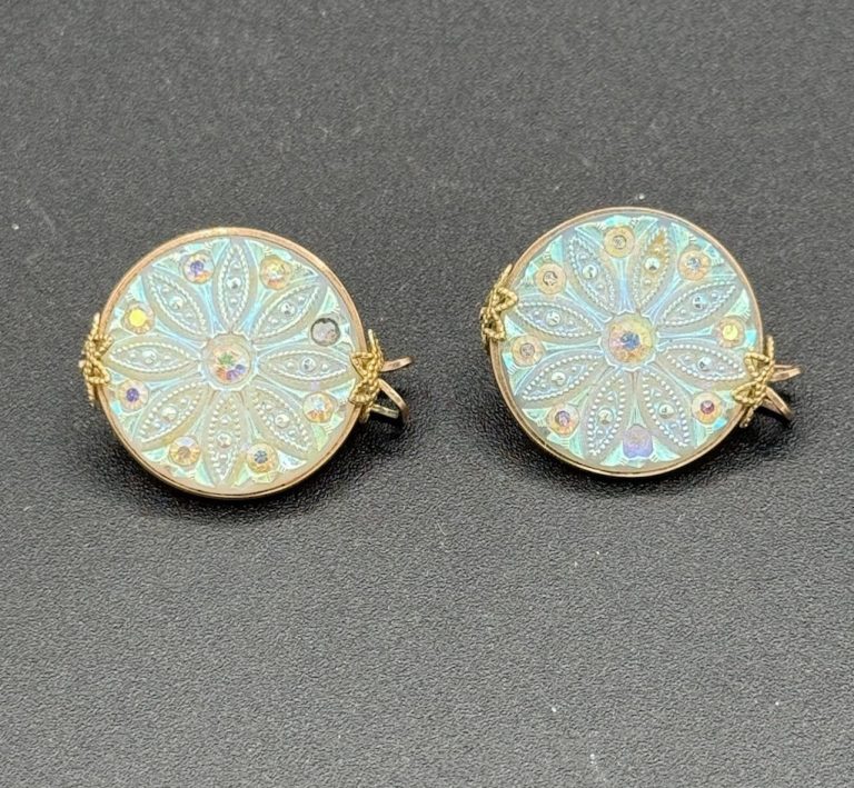 Vintage Hillcraft Iridescent Glass Slide On Earrings