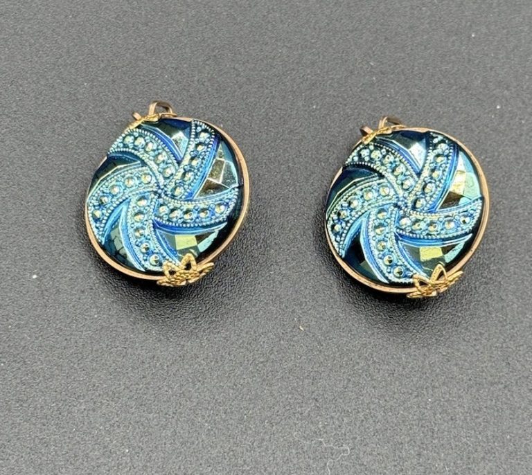 Vintage Hillcraft Rhinestones Blue Slide On Earrings Beautiful
