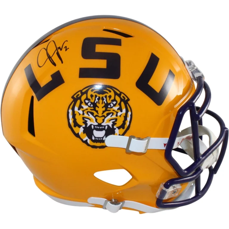 Justin Jefferson Autographed LSU Tigers F/S Yellow Helmet Beckett Witness 57900