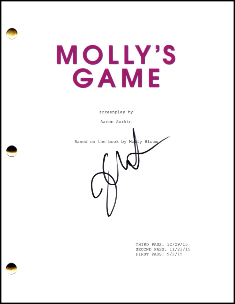 Jessica Chastain Signed Autograph Molly's Game Full Movie Script Screenplay