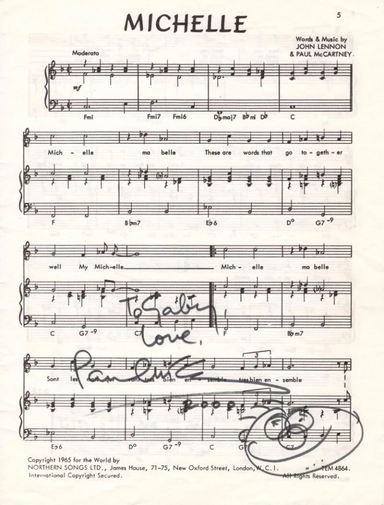 Paul McCartney Signed Autograph Beatles Sheet Music Page w/ Original Sketch BAS