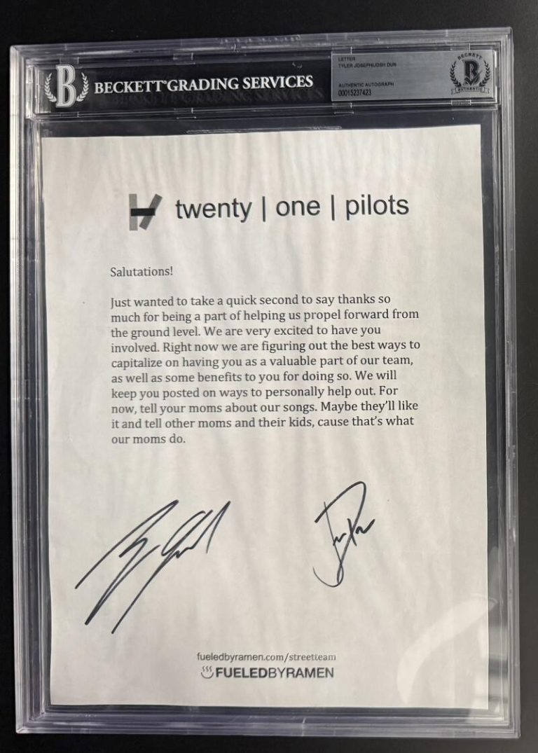 Twenty One Pilots Signed Autograph Beckett COA Slabbed Fan Club Letter