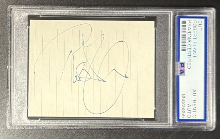 Robert Plant Signed Autograph PSA/DNA COA Slabbed Led Zeppelin Card Cut Note